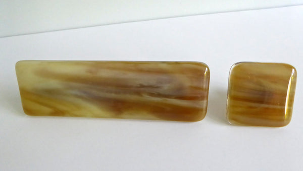 Streaky Amber and Cream Fused Glass Cabinet or Drawer Pulls