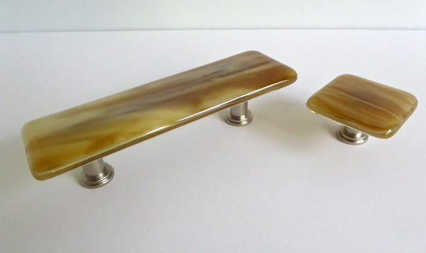 Streaky Amber and Cream Fused Glass Cabinet or Drawer Pulls