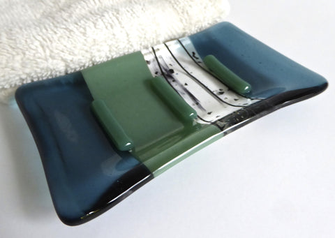 Sea Blue and Mineral Green Fused Glass Soap Dish-1
