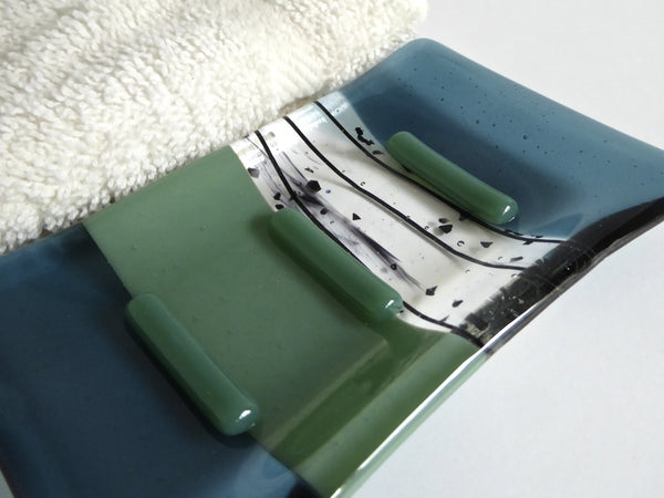 Sea Blue and Mineral Green Fused Glass Soap Dish-3