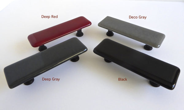 Fused Glass Cabinet or Drawer Pulls in Red, Black and Grays-2