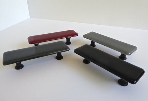 Fused Glass Cabinet or Drawer Pulls in Red, Black and Grays-1
