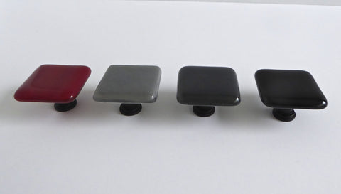 Fused Glass Cabinet Door Knobs in Red, Black and Grays-1