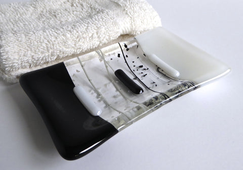 Fused Glass Soap Dish in Black and White-1
