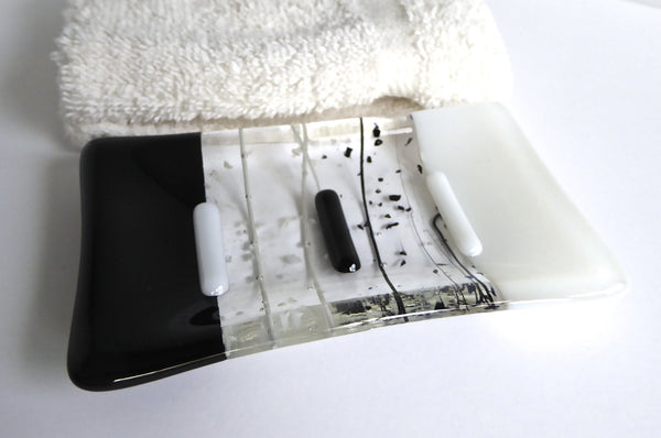 Fused Glass Soap Dish in Black and White-2