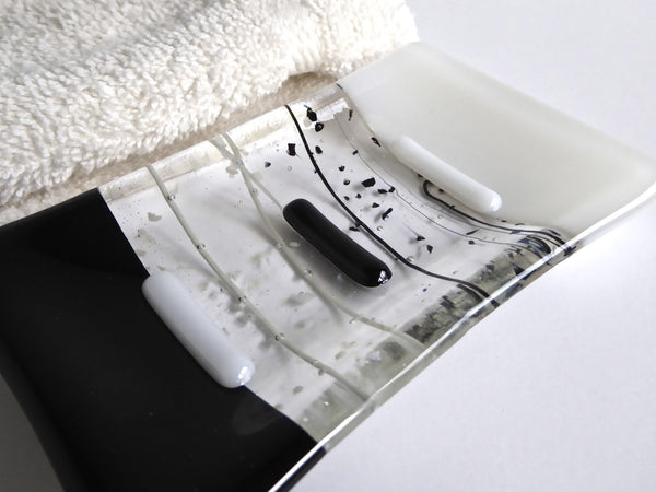 Fused Glass Soap Dish in Black and White-3
