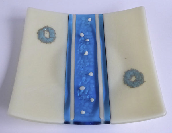 Fused Glass Plate in Turquoise and French Vanilla-2
