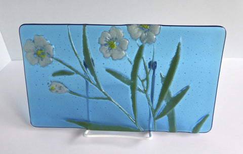 Blue Fused Glass Floral Art Plate-1