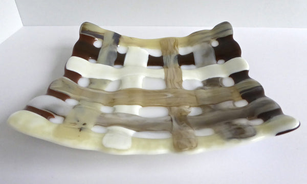 Fused Glass Woven Plate in French Vanilla and Brown-2