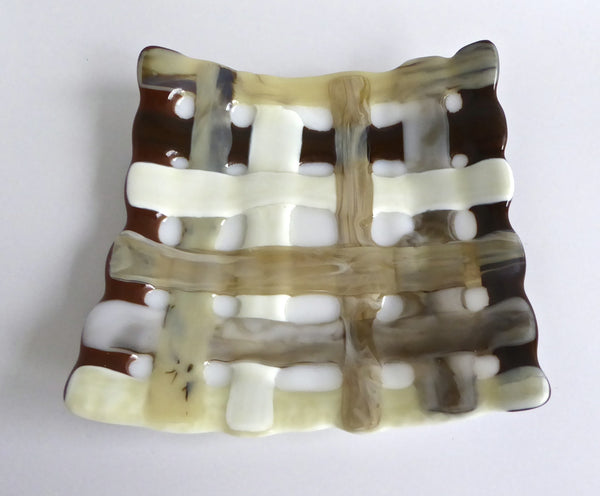 Fused Glass Woven Plate in French Vanilla and Brown-3