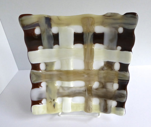 Fused Glass Woven Plate in French Vanilla and Brown-4