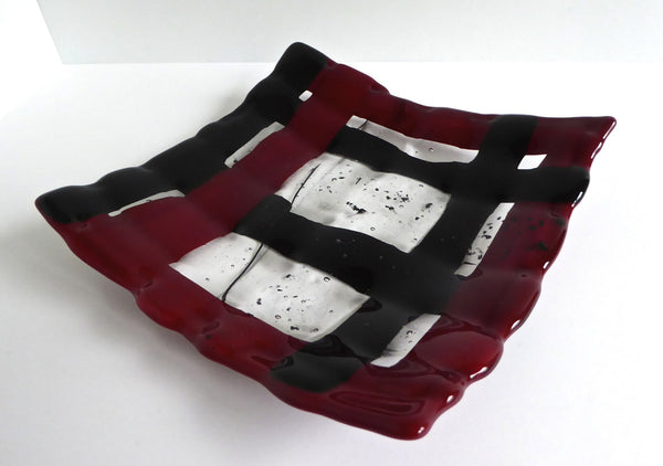 Fused Glass Woven Plate in Black and Red-1