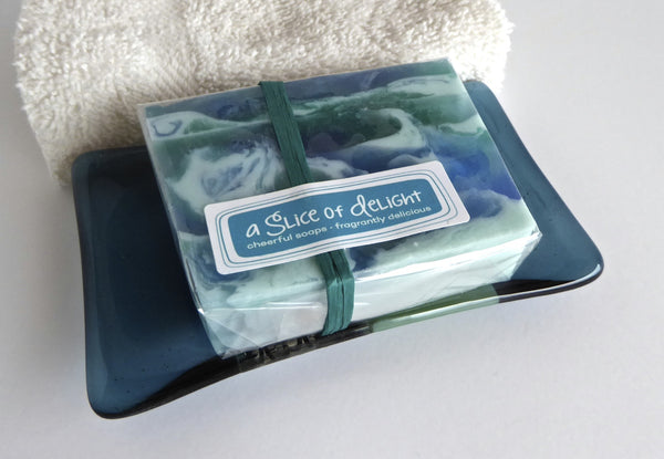 Sea Blue and Mineral Green Fused Glass Soap Dish-4