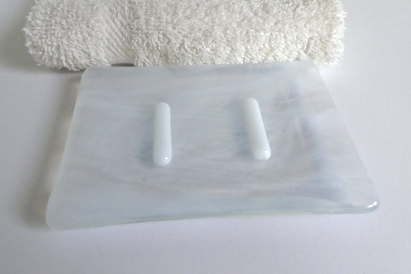 Streaky White Fused Glass Soap Dish