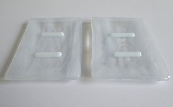Streaky White Fused Glass Soap Dish