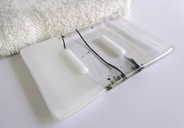 White Fused Glass Soap Dish 