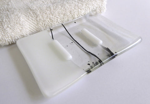 White Fused Glass Soap Dish 