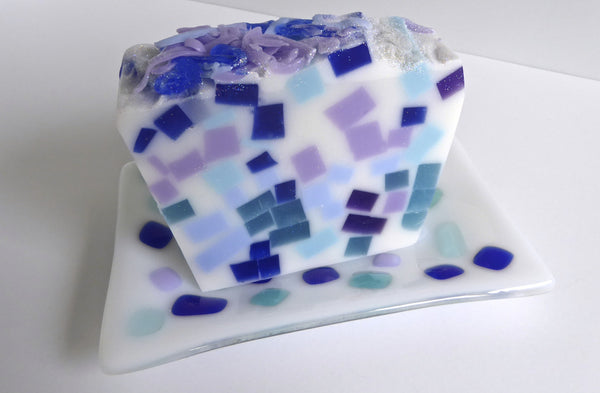 Large Fused Glass Soap in White with Colorful Confetti Decor-4