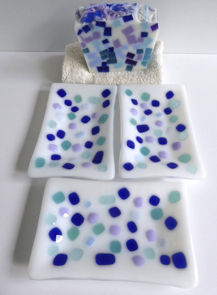 Large Fused Glass Soap in White with Colorful Confetti Decor-5