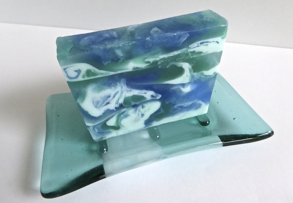 Fused Glass Soap Dish in Aquamarine and Turquoise-6