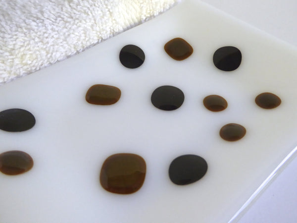 Large Fused Glass Soap in White with Black and Brown Dots