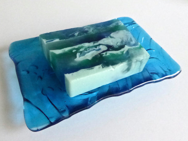 Fused Glass Koi Imprint Dish in Bright Turquoise