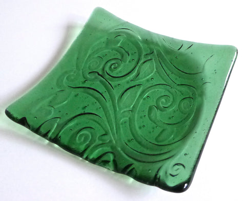 Light Green Fused Glass Swirls Imprint Plate