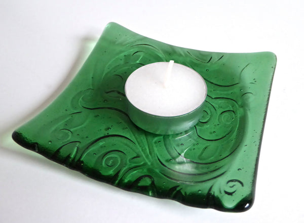 Light Green Fused Glass Swirls Imprint Plate