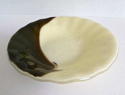Fused Glass Bowl in French Vanilla and Brown