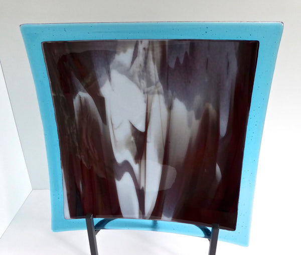Fused Glass Plate in Red, White and Turquoise
