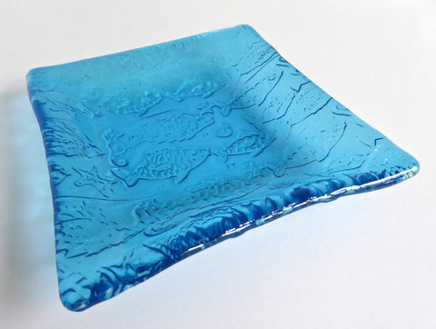 School of Fish Fused Glass Dish in Shimmering Turquoise