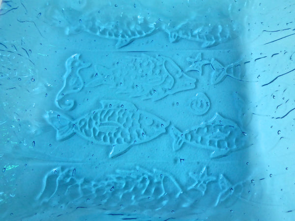 School of Fish Fused Glass Dish in Shimmering Turquoise