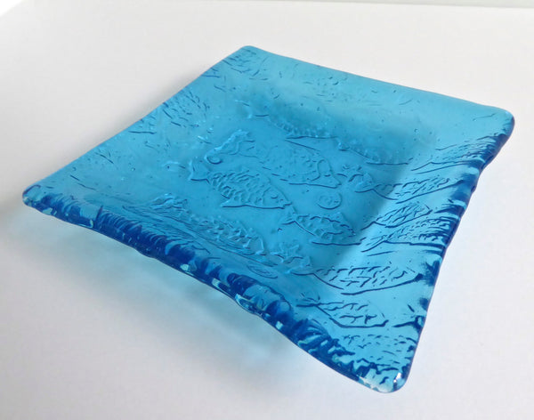 School of Fish Fused Glass Dish in Shimmering Turquoise