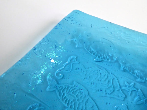 School of Fish Fused Glass Dish in Shimmering Turquoise