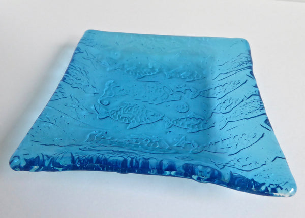 School of Fish Fused Glass Dish in Shimmering Turquoise