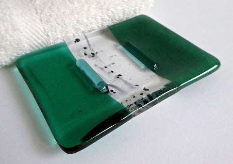 Emerald Green Fused Glass Soap Dish