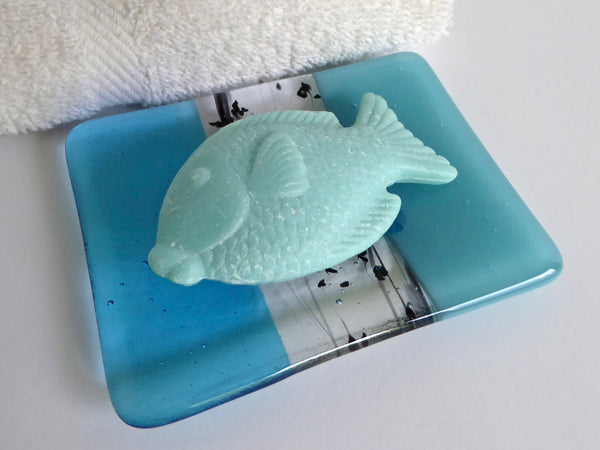 Light Turquoise Fused Glass Soap Dish