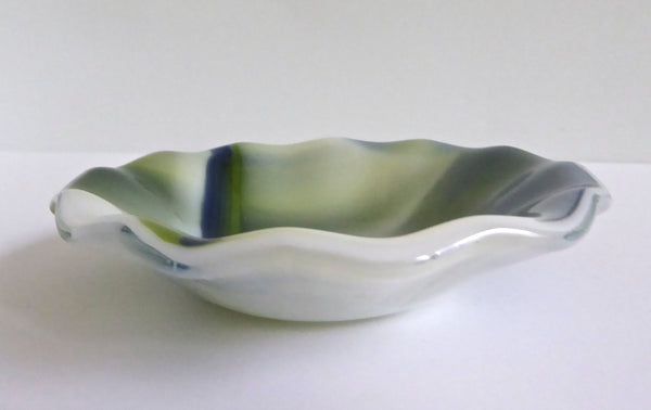 Fused Glass Bowl in Blue, Green and White