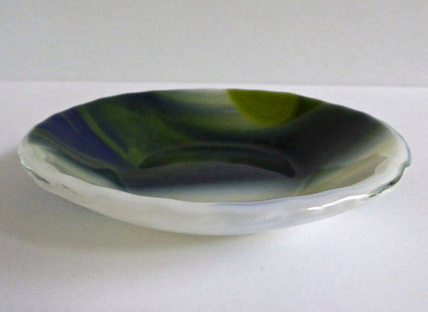 Fused Glass Dish in Blue, Green and White