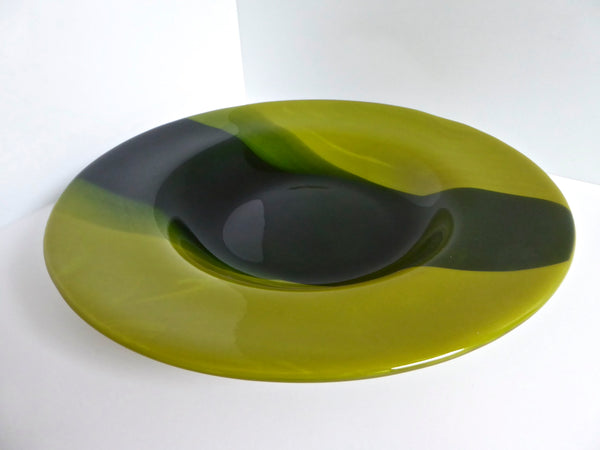 Blue and Green Fused Glass Rimmed Bowl