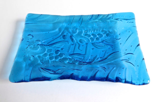 Fused Glass Koi Imprint Dish in Bright Turquoise