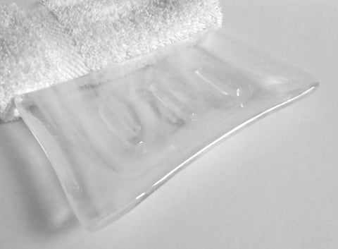 Fused Glass Soap Dish in Streaky Clear and White