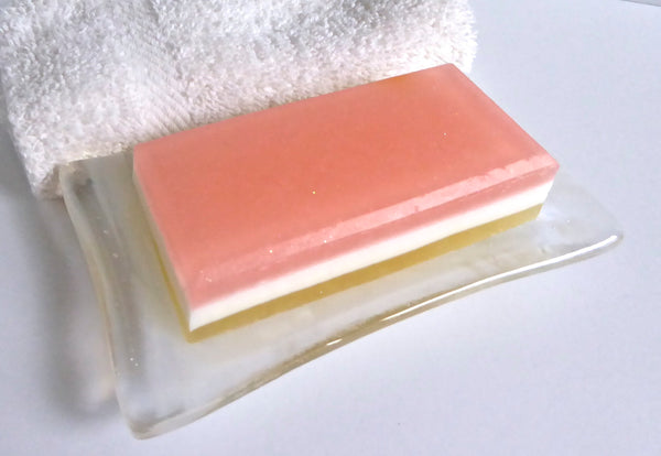 Fused Glass Soap Dish in Streaky Clear and White