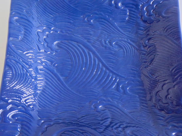 Wave Imprint Fused Glass Dish in Deep Indigo