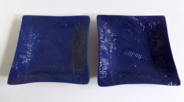 Wave Imprint Fused Glass Dish in Deep Indigo