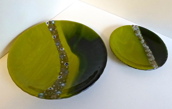 Fused Glass Dish in Green and Blue