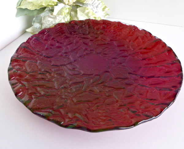 Fused Glass Poinsettia Bowl in Irridescent Red