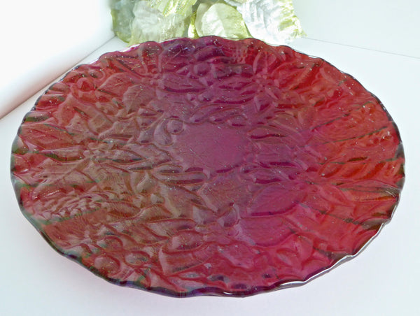 Fused Glass Poinsettia Bowl in Irridescent Red