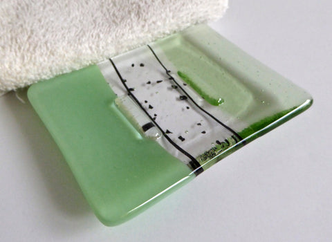 Fused Glass Soap Dish in Mint and Pale Green