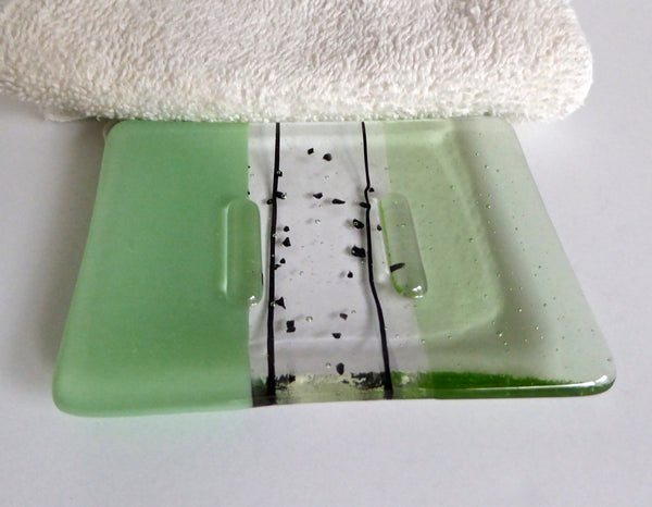 Fused Glass Soap Dish in Mint and Pale Green